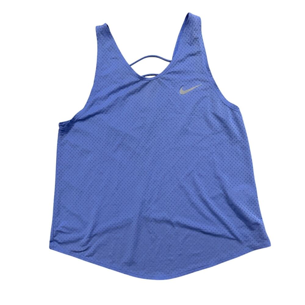 Nike‎ Women's Dri-FIT  Mesh Training Tanl Top Running Strappy Back Blue Medium
